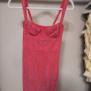 Ines Embellished Corset Mini Dress in Fire Red